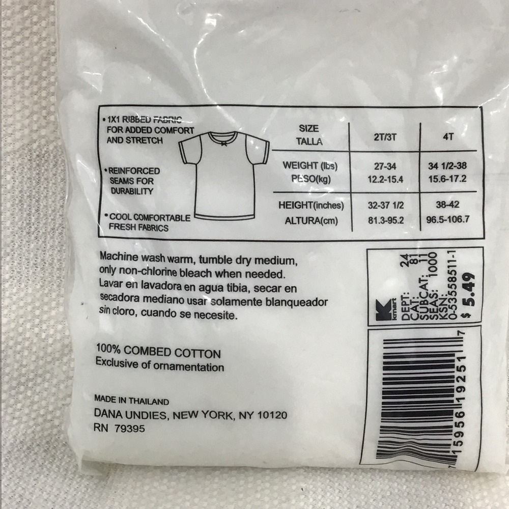Dana Wear Toddler Undershirts 3‎ Pack White 100% Combed Cotton Size 2T/3T NIP - Picture 4 of 4